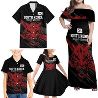 Custom South Korea Football Family Matching Off Shoulder Maxi Dress and Hawaiian Shirt Taegeuk Warriors Spirit - Wonder Print Shop