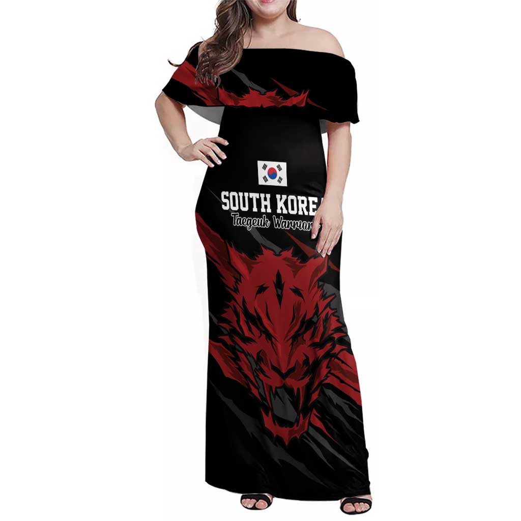 Custom South Korea Football Family Matching Off Shoulder Maxi Dress and Hawaiian Shirt Taegeuk Warriors Spirit - Wonder Print Shop