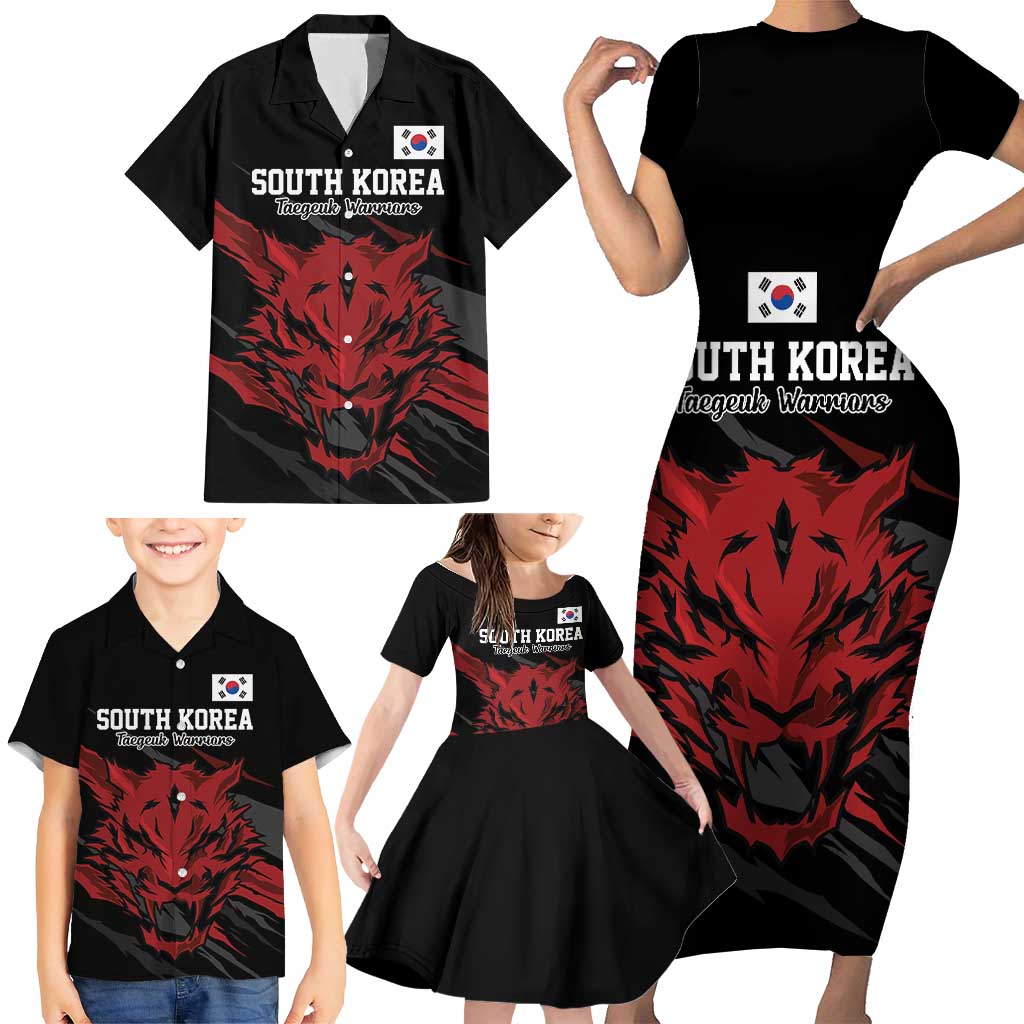 Custom South Korea Football Family Matching Short Sleeve Bodycon Dress and Hawaiian Shirt Taegeuk Warriors Spirit - Wonder Print Shop