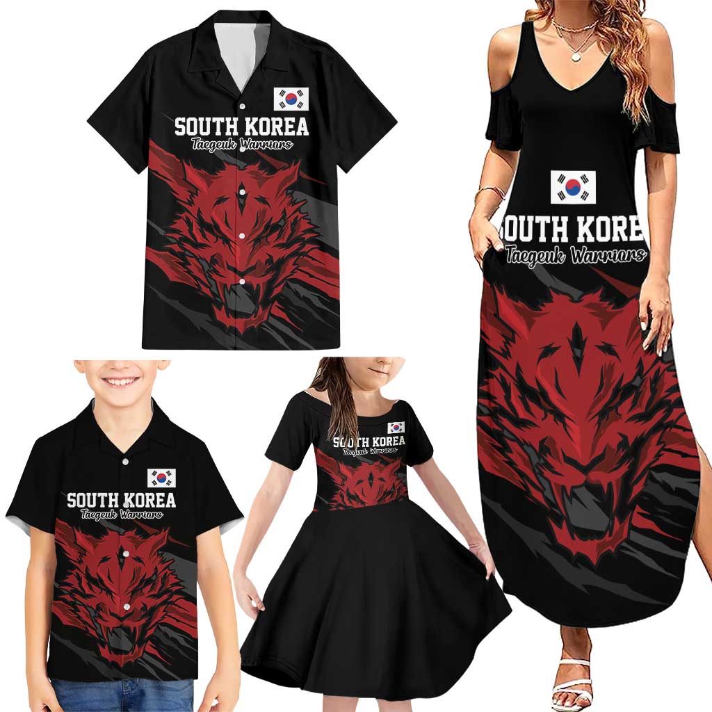 Custom South Korea Football Family Matching Summer Maxi Dress and Hawaiian Shirt Taegeuk Warriors Spirit - Wonder Print Shop