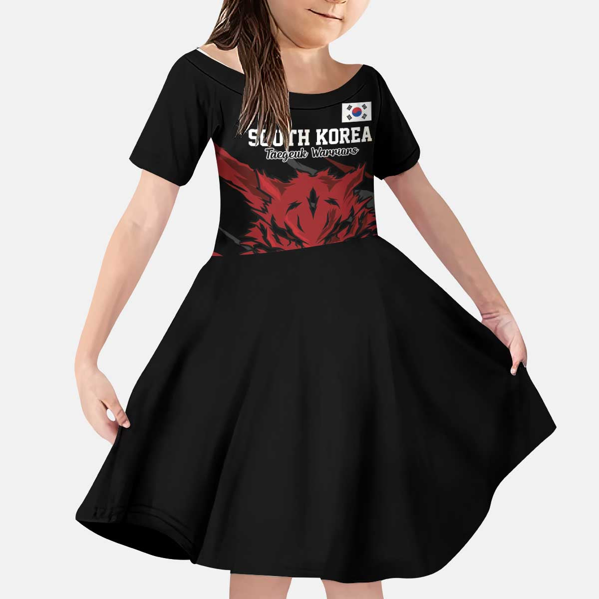 Custom South Korea Football Kid Short Sleeve Dress Taegeuk Warriors Spirit - Wonder Print Shop