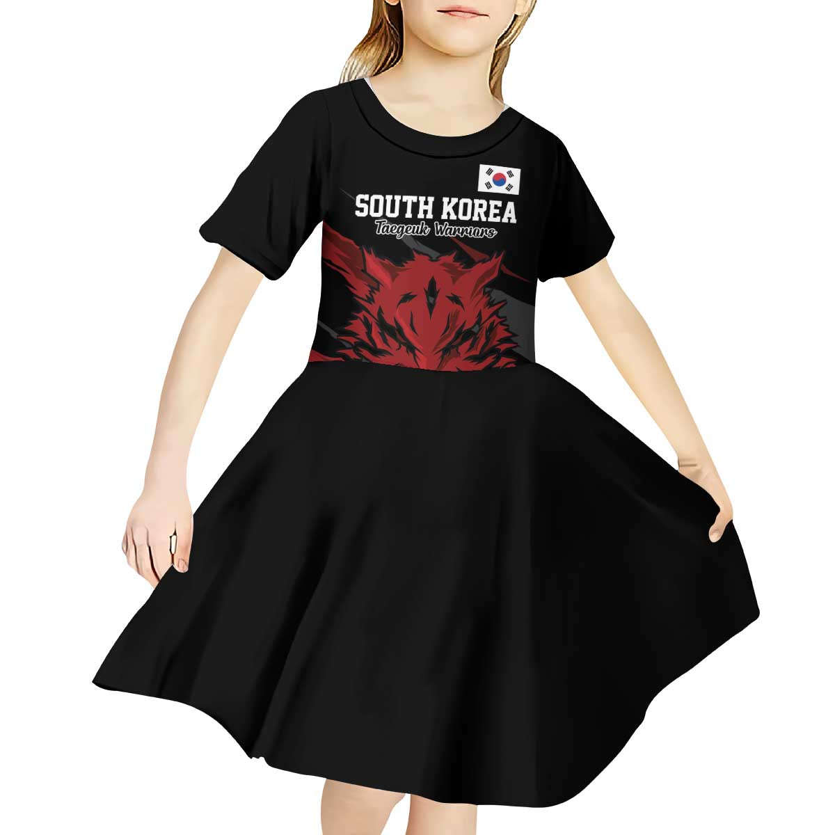 Custom South Korea Football Kid Short Sleeve Dress Taegeuk Warriors Spirit - Wonder Print Shop