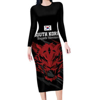 Custom South Korea Football Long Sleeve Bodycon Dress Taegeuk Warriors Spirit - Wonder Print Shop