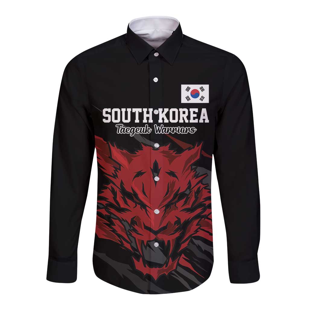 Custom South Korea Football Long Sleeve Button Shirt Taegeuk Warriors Spirit - Wonder Print Shop