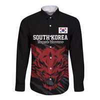 Custom South Korea Football Long Sleeve Button Shirt Taegeuk Warriors Spirit - Wonder Print Shop