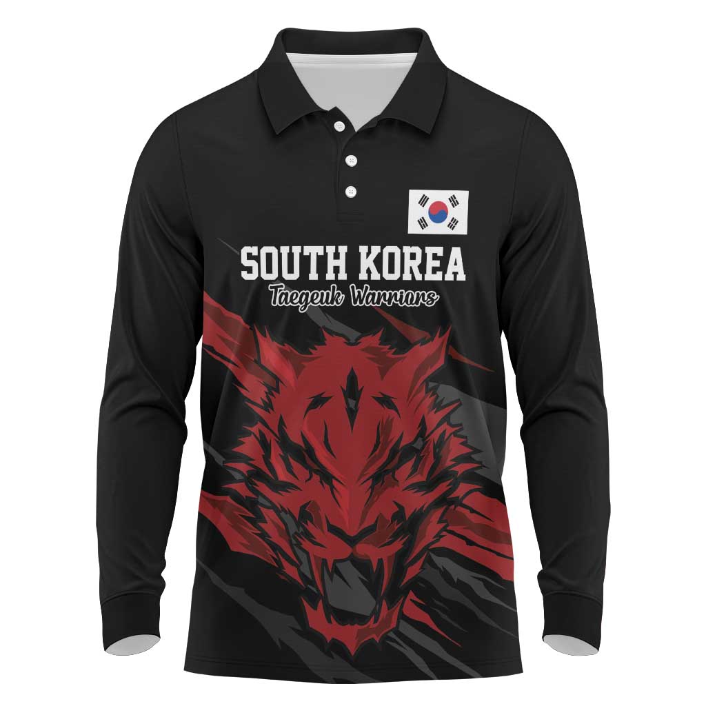 Custom South Korea Football Long Sleeve Polo Shirt Taegeuk Warriors Spirit - Wonder Print Shop
