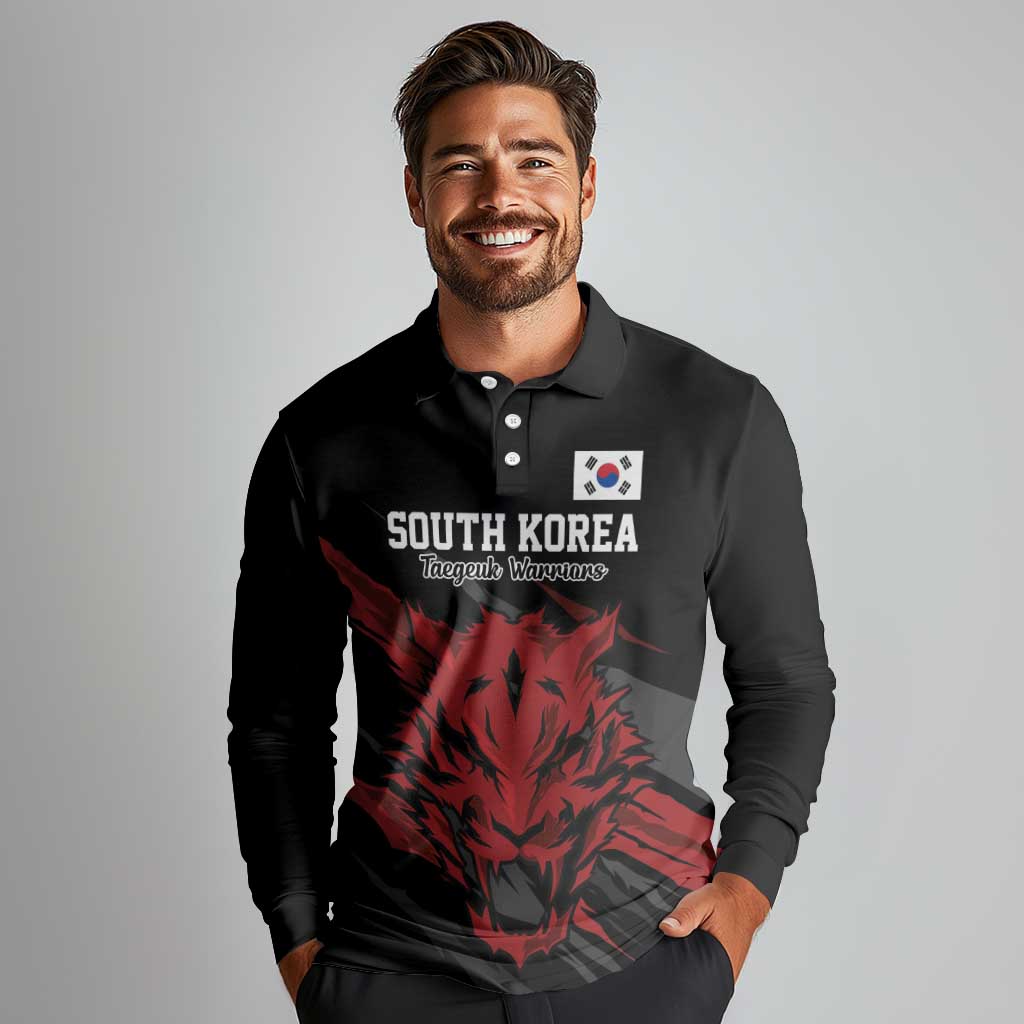 Custom South Korea Football Long Sleeve Polo Shirt Taegeuk Warriors Spirit - Wonder Print Shop