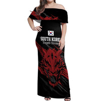 Custom South Korea Football Off Shoulder Maxi Dress Taegeuk Warriors Spirit - Wonder Print Shop