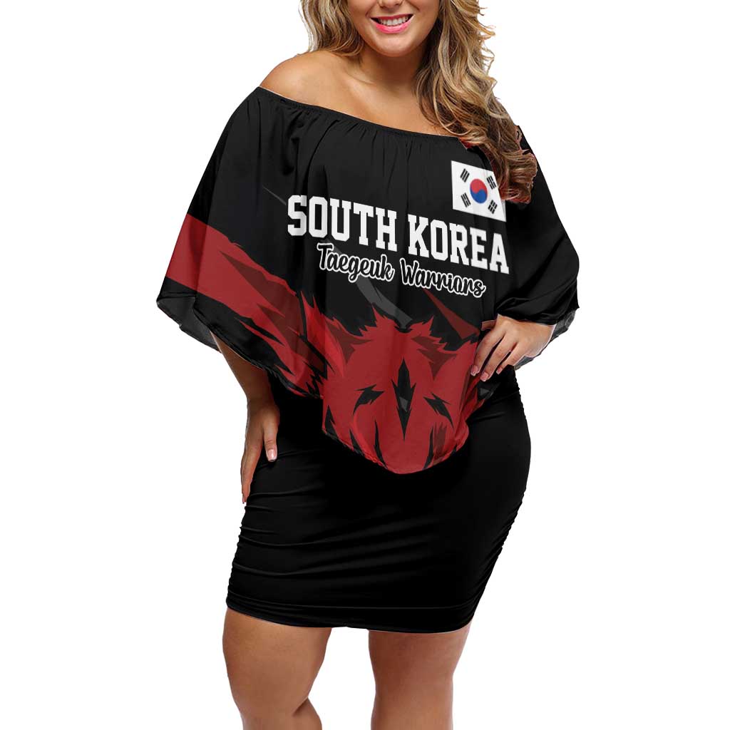 Custom South Korea Football Off Shoulder Short Dress Taegeuk Warriors Spirit - Wonder Print Shop