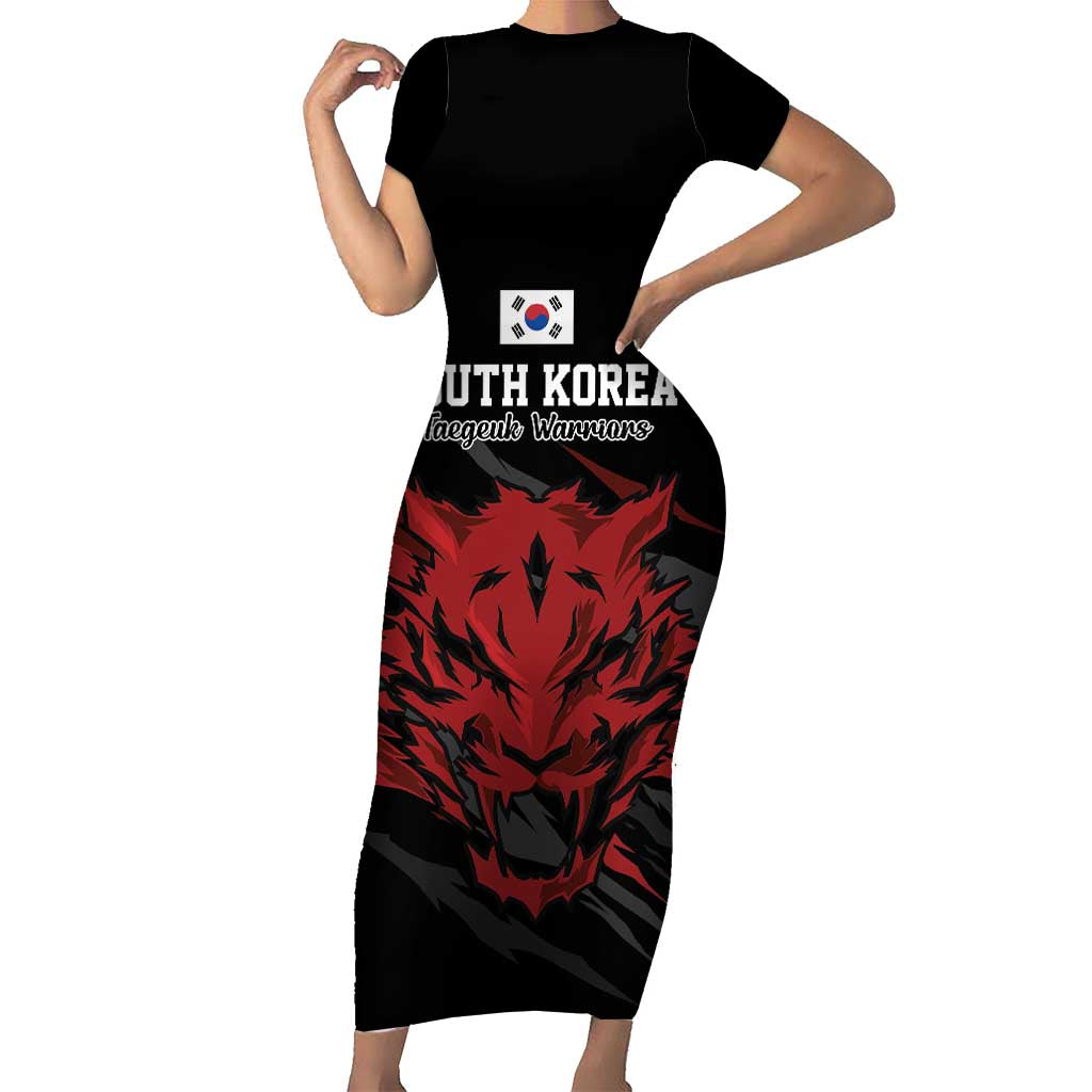 Custom South Korea Football Short Sleeve Bodycon Dress Taegeuk Warriors Spirit - Wonder Print Shop