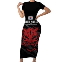 Custom South Korea Football Short Sleeve Bodycon Dress Taegeuk Warriors Spirit - Wonder Print Shop
