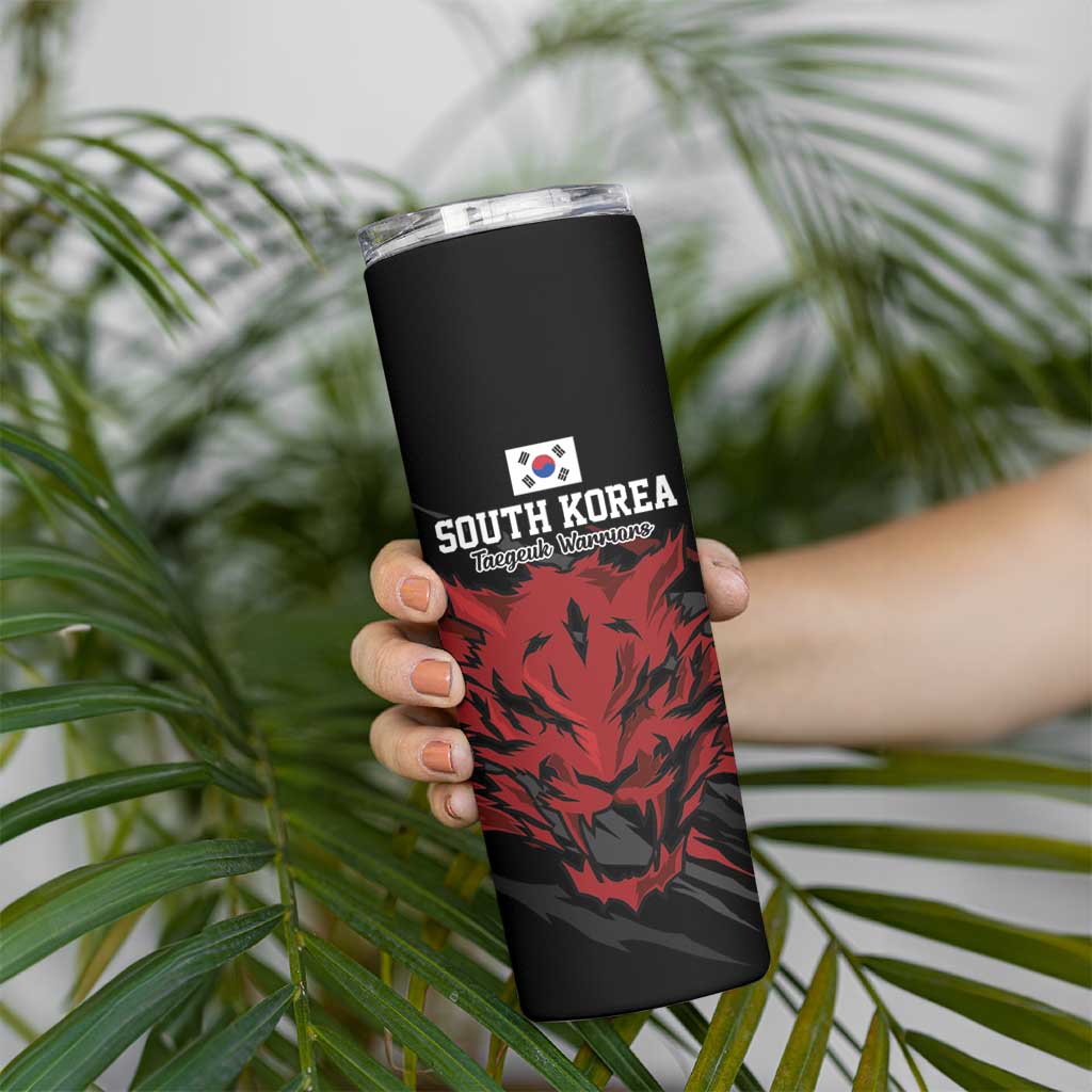 Custom South Korea Football Skinny Tumbler Taegeuk Warriors Spirit - Wonder Print Shop