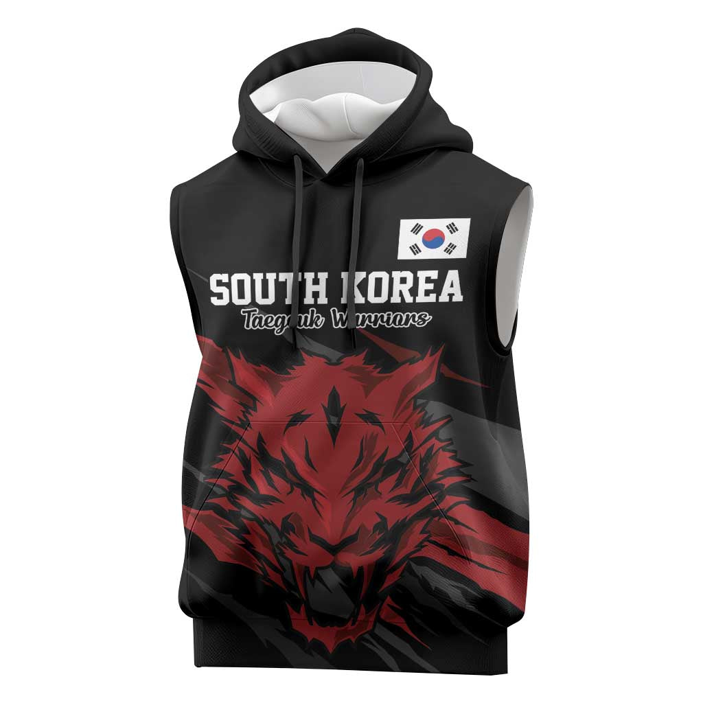Custom South Korea Football Sleeveless Hoodie Taegeuk Warriors Spirit - Wonder Print Shop