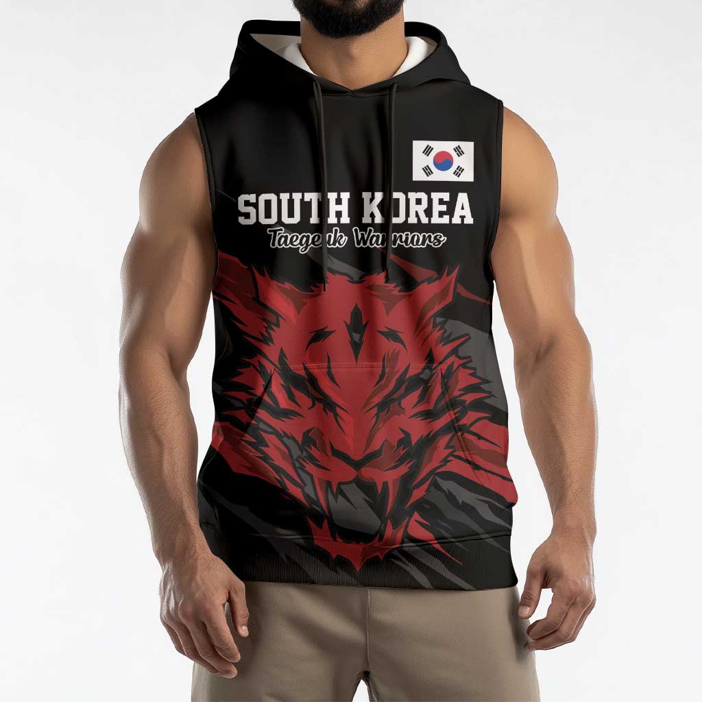 Custom South Korea Football Sleeveless Hoodie Taegeuk Warriors Spirit - Wonder Print Shop