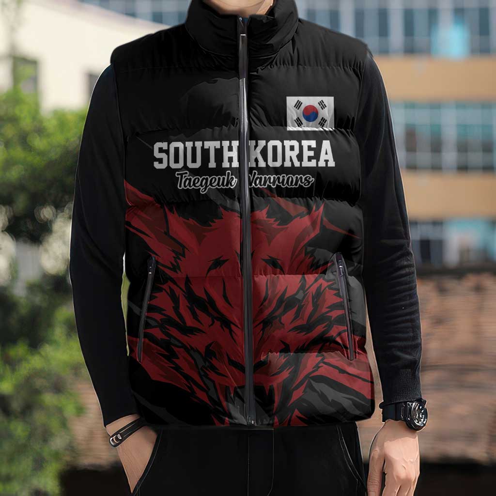 Custom South Korea Football Sleeveless Puffer Jacket Taegeuk Warriors Spirit - Wonder Print Shop