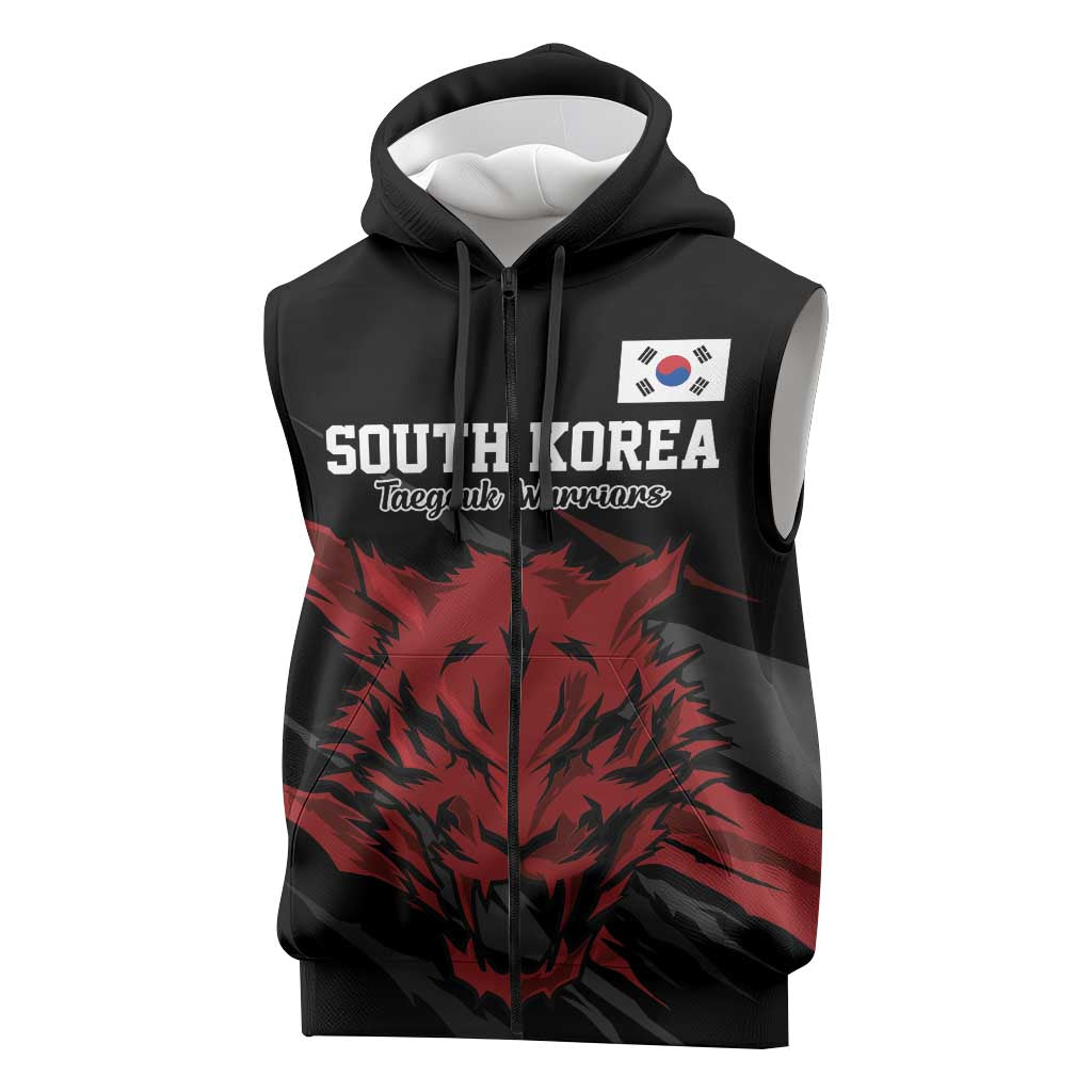 Custom South Korea Football Sleeveless Zip Hoodie Taegeuk Warriors Spirit - Wonder Print Shop