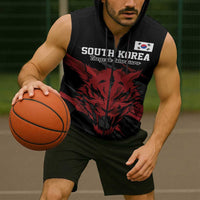 Custom South Korea Football Sleeveless Zip Hoodie Taegeuk Warriors Spirit - Wonder Print Shop