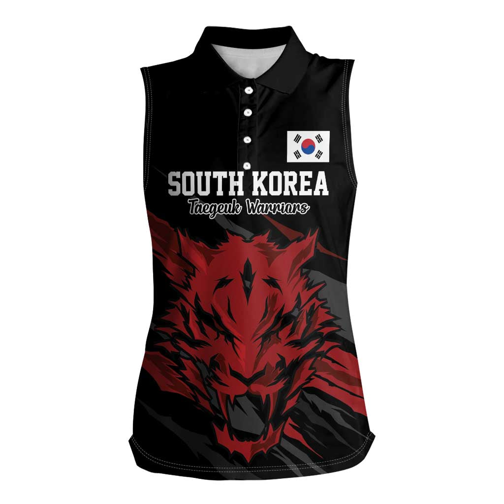Custom South Korea Football Women Sleeveless Polo Shirt Taegeuk Warriors Spirit - Wonder Print Shop