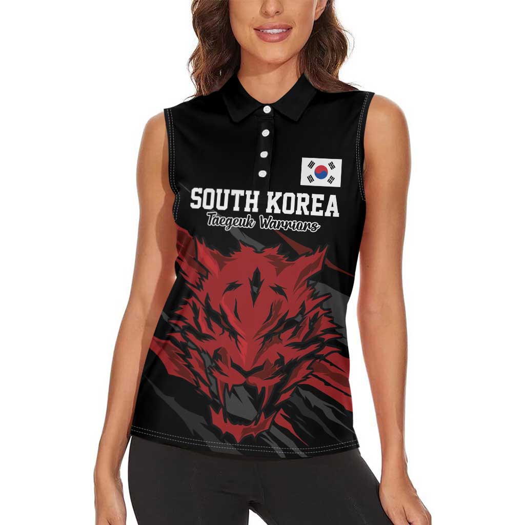 Custom South Korea Football Women Sleeveless Polo Shirt Taegeuk Warriors Spirit - Wonder Print Shop