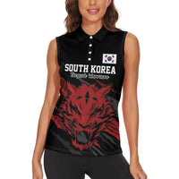 Custom South Korea Football Women Sleeveless Polo Shirt Taegeuk Warriors Spirit - Wonder Print Shop