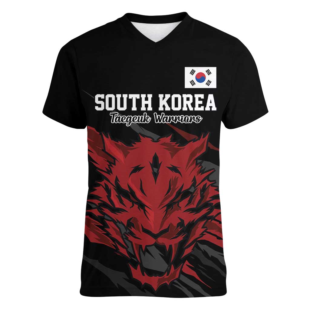 Custom South Korea Football Women V-Neck T-Shirt Taegeuk Warriors Spirit - Wonder Print Shop