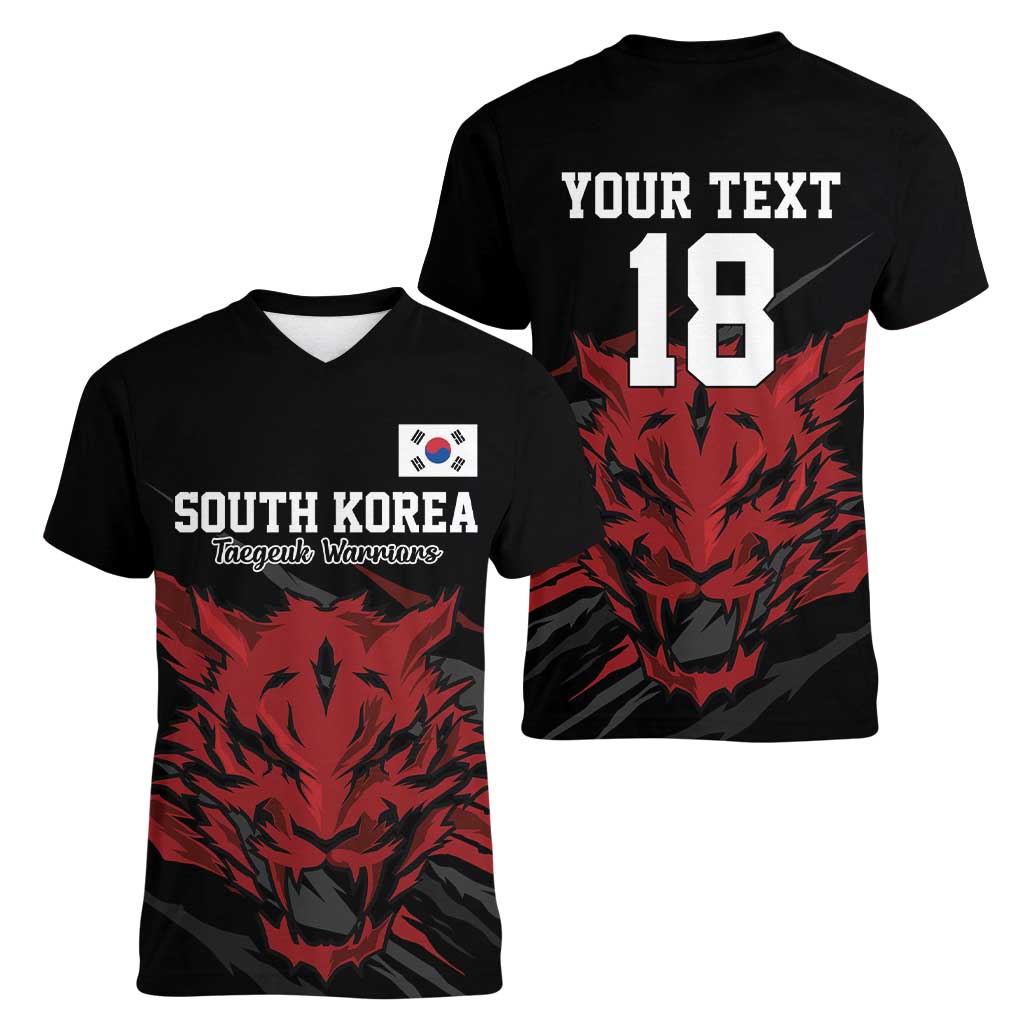 Custom South Korea Football Women V-Neck T-Shirt Taegeuk Warriors Spirit - Wonder Print Shop
