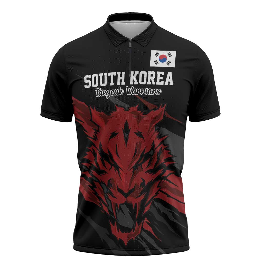 Custom South Korea Football Zipper Polo Shirt Taegeuk Warriors Spirit - Wonder Print Shop