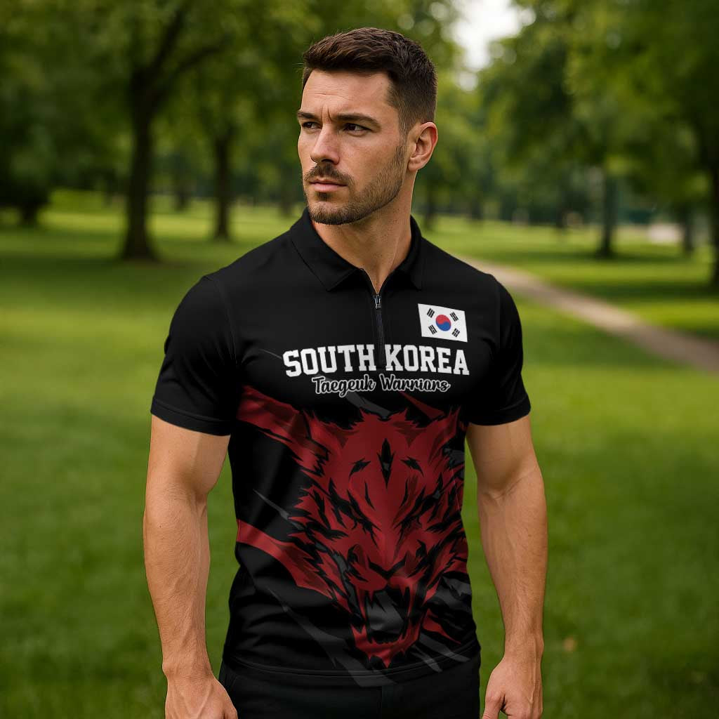 Custom South Korea Football Zipper Polo Shirt Taegeuk Warriors Spirit - Wonder Print Shop