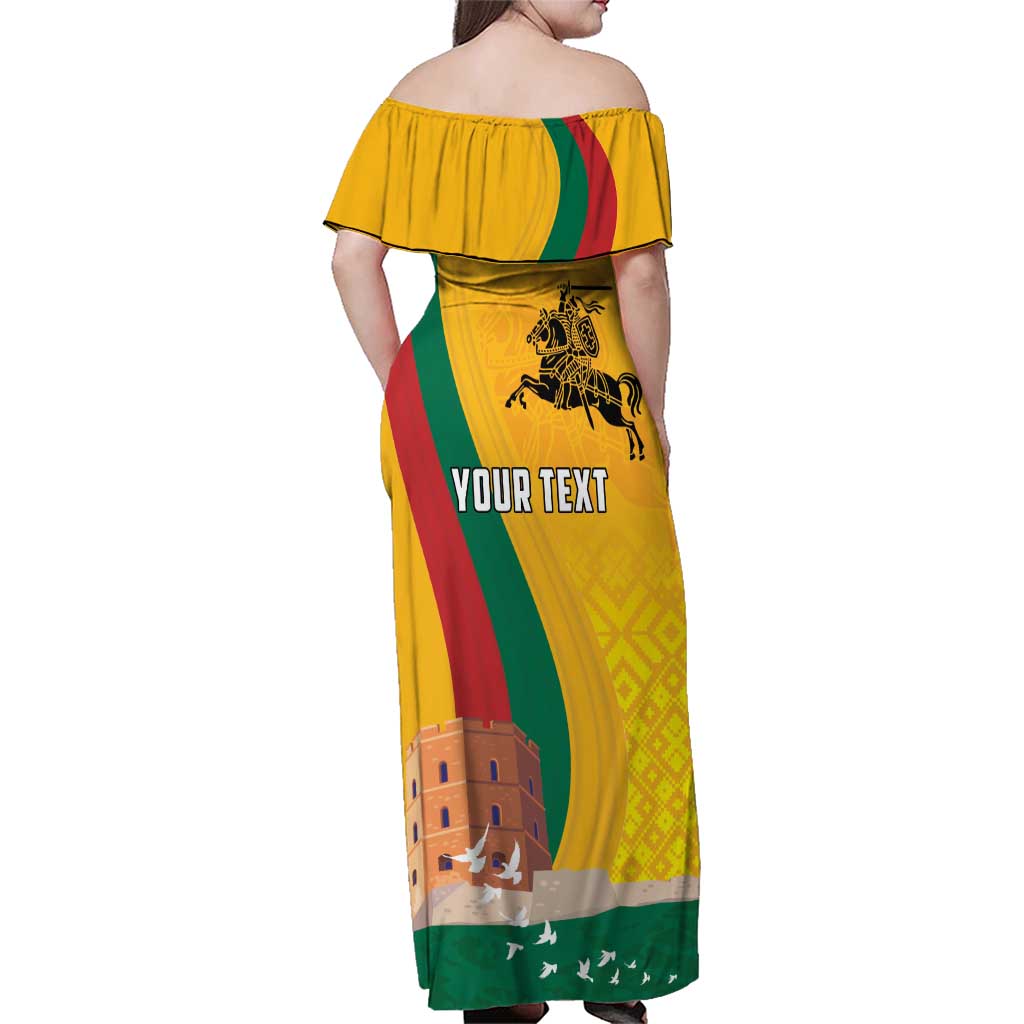 Personalized Lithuania Independence Restoration Day Family Matching Off Shoulder Maxi Dress and Hawaiian Shirt Gediminas Tower Flag Style