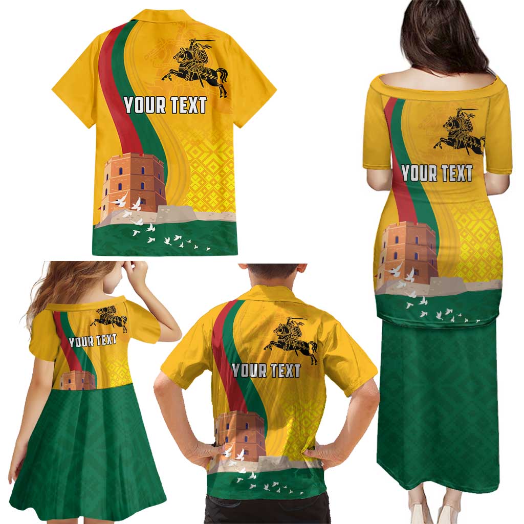 Personalized Lithuania Independence Restoration Day Family Matching Puletasi and Hawaiian Shirt Gediminas Tower Flag Style