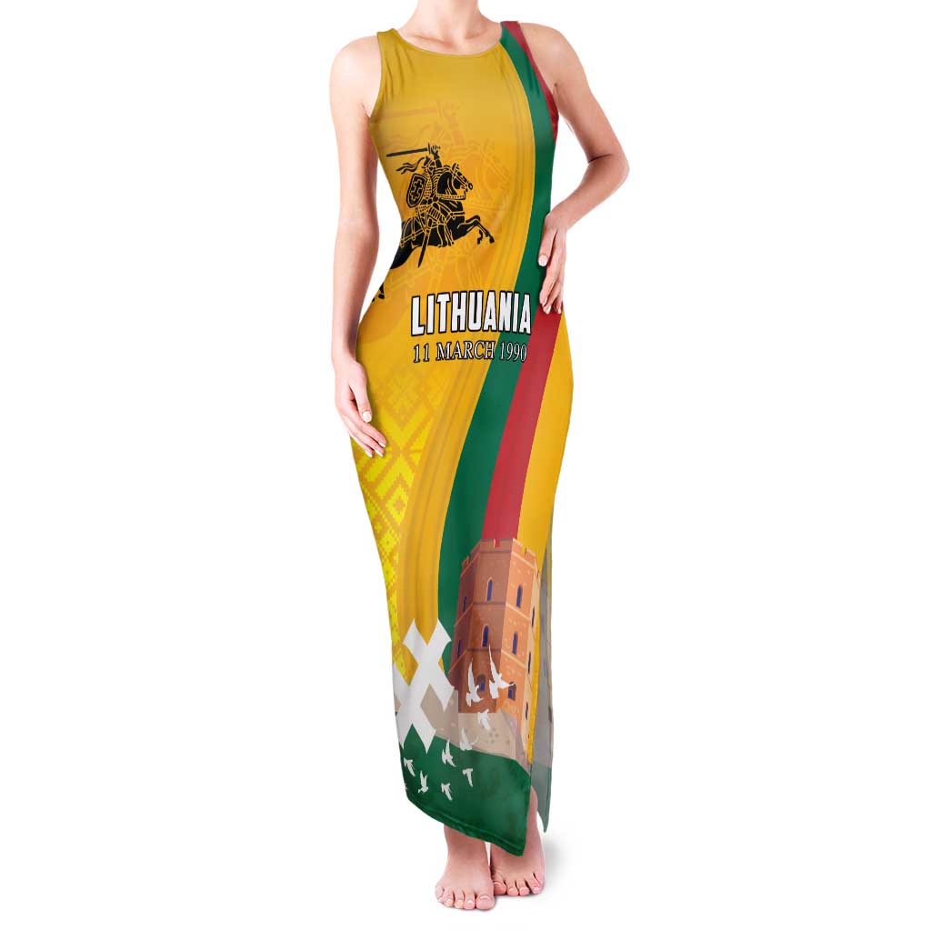 Personalized Lithuania Independence Restoration Day Family Matching Tank Maxi Dress and Hawaiian Shirt Gediminas Tower Flag Style