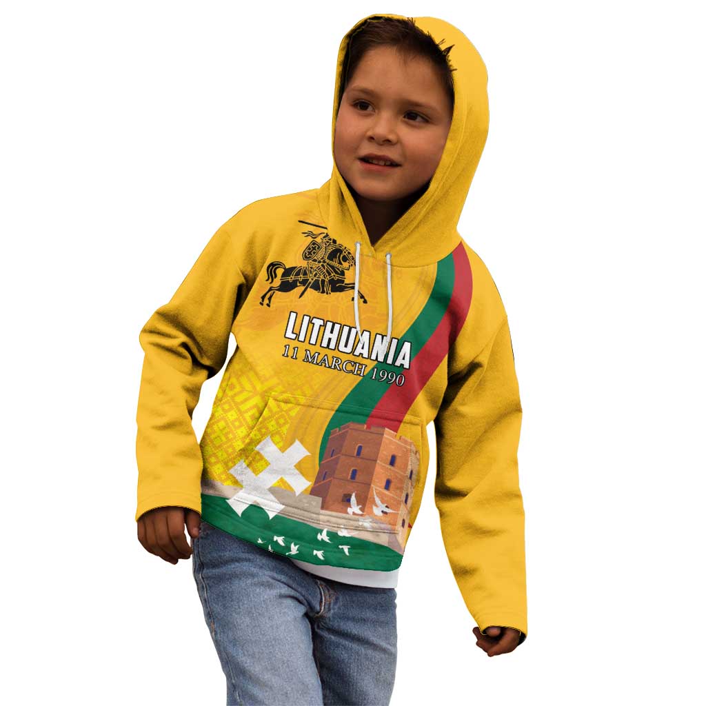 Personalized Lithuania Independence Restoration Day Kid Hoodie Gediminas Tower Flag Style