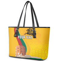 Personalized Lithuania Independence Restoration Day Leather Tote Bag Gediminas Tower Flag Style