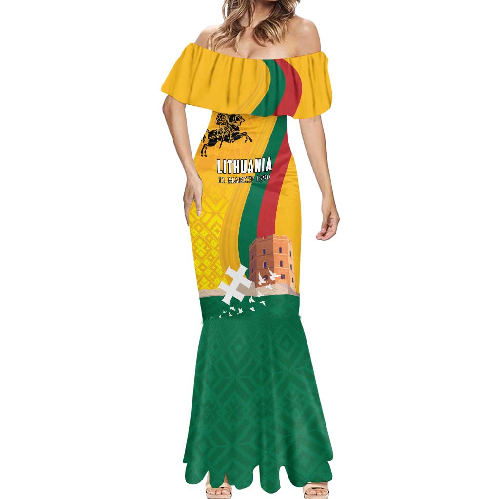 Personalized Lithuania Independence Restoration Day Mermaid Dress Gediminas Tower Flag Style