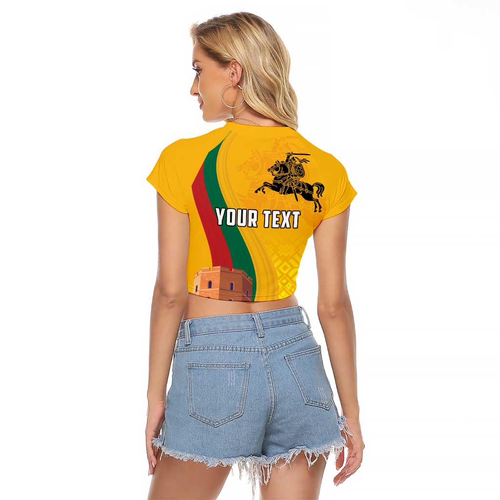 Personalized Lithuania Independence Restoration Day Raglan Cropped T Shirt Gediminas Tower Flag Style