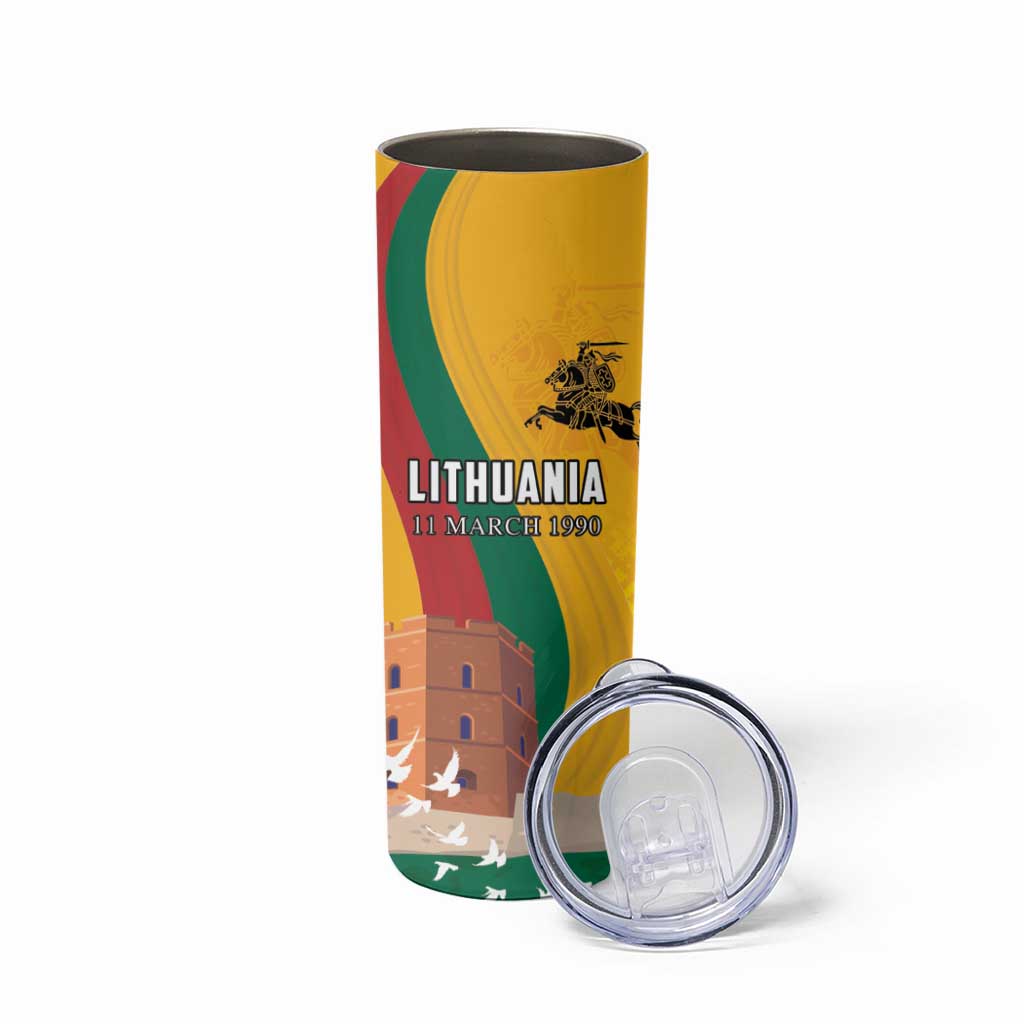 Personalized Lithuania Independence Restoration Day Skinny Tumbler Gediminas Tower Flag Style