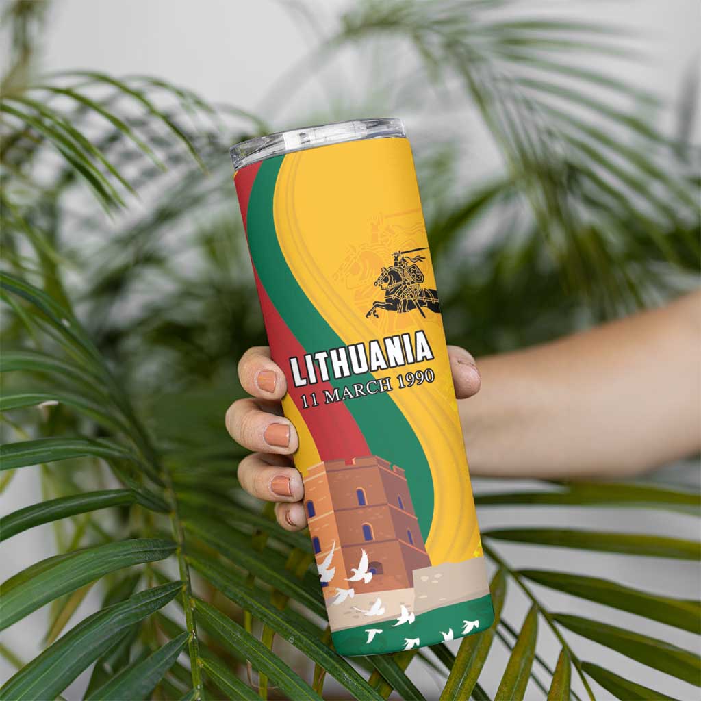 Personalized Lithuania Independence Restoration Day Skinny Tumbler Gediminas Tower Flag Style