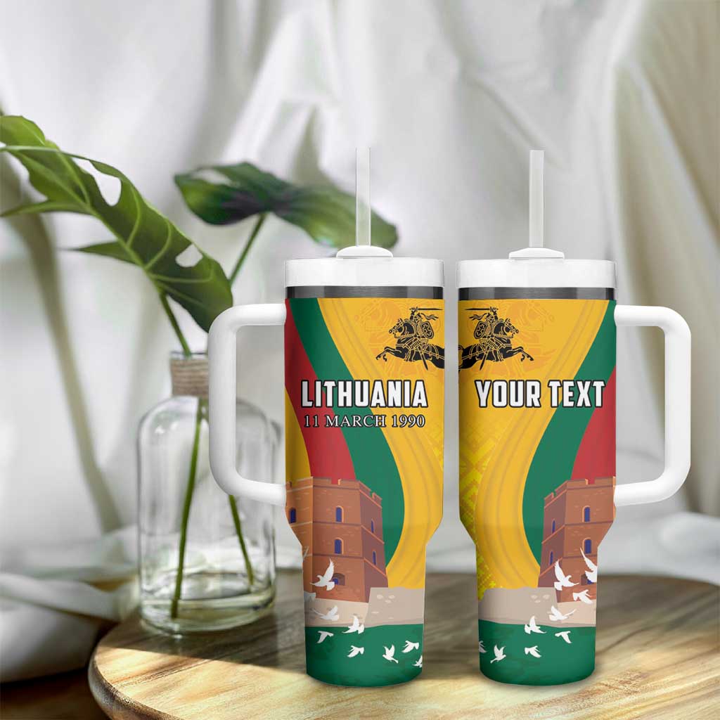 Personalized Lithuania Independence Restoration Day Tumbler With Handle Gediminas Tower Flag Style