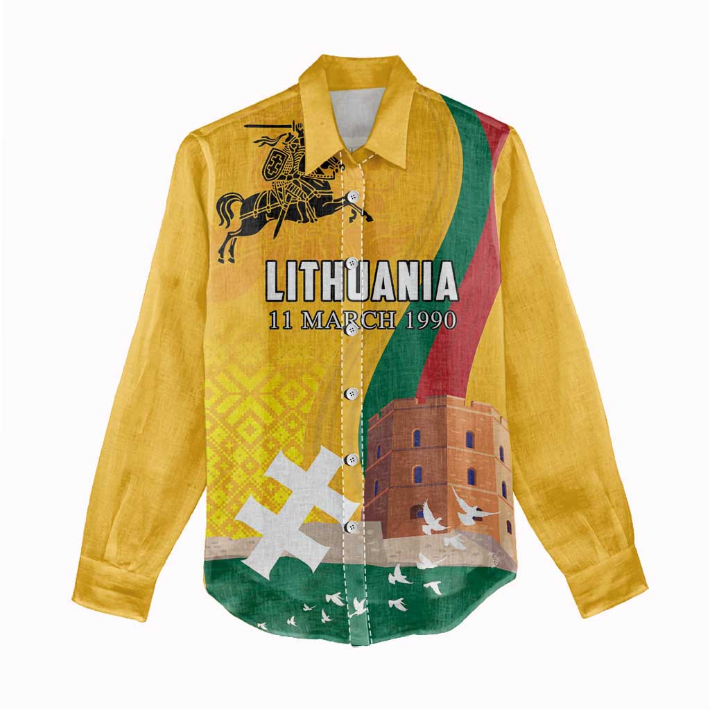 Personalized Lithuania Independence Restoration Day Women Casual Shirt Gediminas Tower Flag Style
