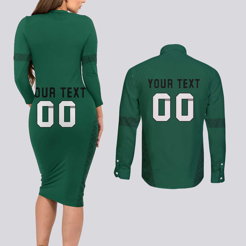 Custom Lithuania Football Couples Matching Long Sleeve Bodycon Dress and Long Sleeve Button Shirt Vytis Lithuanian Lietuva Green Version