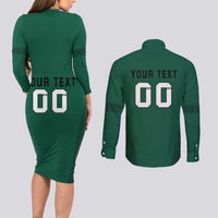 Custom Lithuania Football Couples Matching Long Sleeve Bodycon Dress and Long Sleeve Button Shirt Vytis Lithuanian Lietuva Green Version