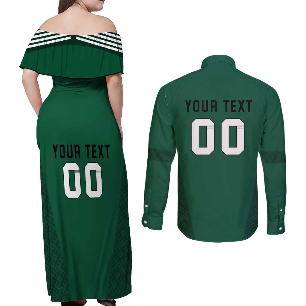 Custom Lithuania Football Couples Matching Off Shoulder Maxi Dress and Long Sleeve Button Shirt Vytis Lithuanian Lietuva Green Version