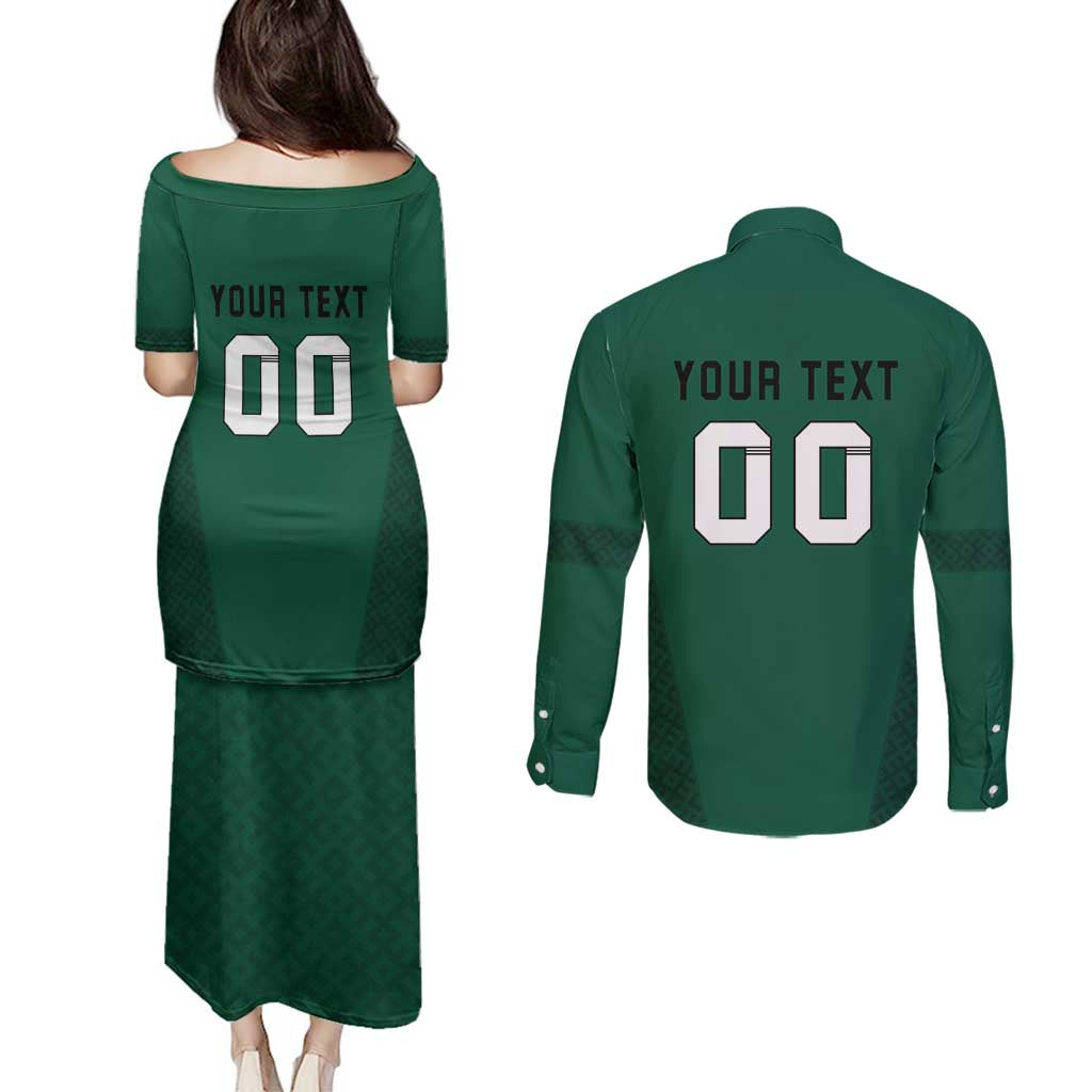Custom Lithuania Football Couples Matching Puletasi and Long Sleeve Button Shirt Vytis Lithuanian Lietuva Green Version