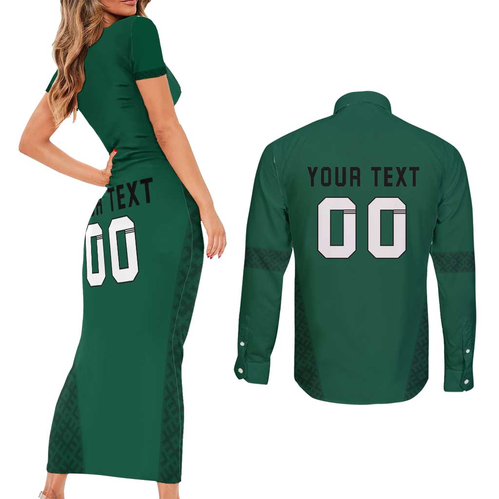 Custom Lithuania Football Couples Matching Short Sleeve Bodycon Dress and Long Sleeve Button Shirt Vytis Lithuanian Lietuva Green Version