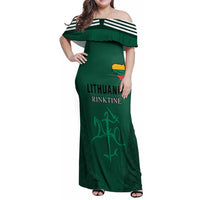 Custom Lithuania Football Family Matching Off Shoulder Maxi Dress and Hawaiian Shirt Vytis Lithuanian Lietuva Green Version