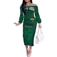 Custom Lithuania Football Off The Shoulder Long Sleeve Dress Vytis Lithuanian Lietuva Green Version