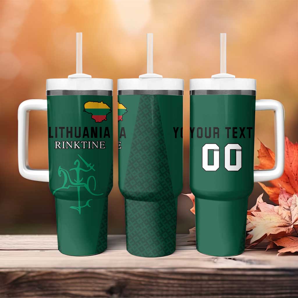 Custom Lithuania Fottball Tumbler With Handle Vytis Lithuanian Lietuva Green Version