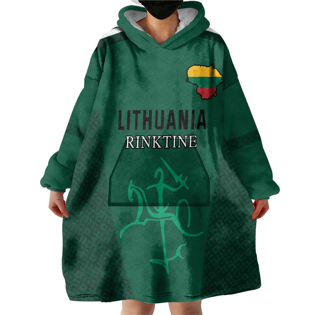 Custom Lithuania Football Wearable Blanket Hoodie Vytis Lithuanian Lietuva Green Version