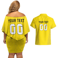 Custom Lithuania Football Couples Matching Off Shoulder Short Dress and Hawaiian Shirt Vytis Lithuanian Lietuva Yellow Version