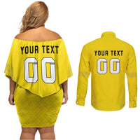 Custom Lithuania Football Couples Matching Off Shoulder Short Dress and Long Sleeve Button Shirt Vytis Lithuanian Lietuva Yellow Version